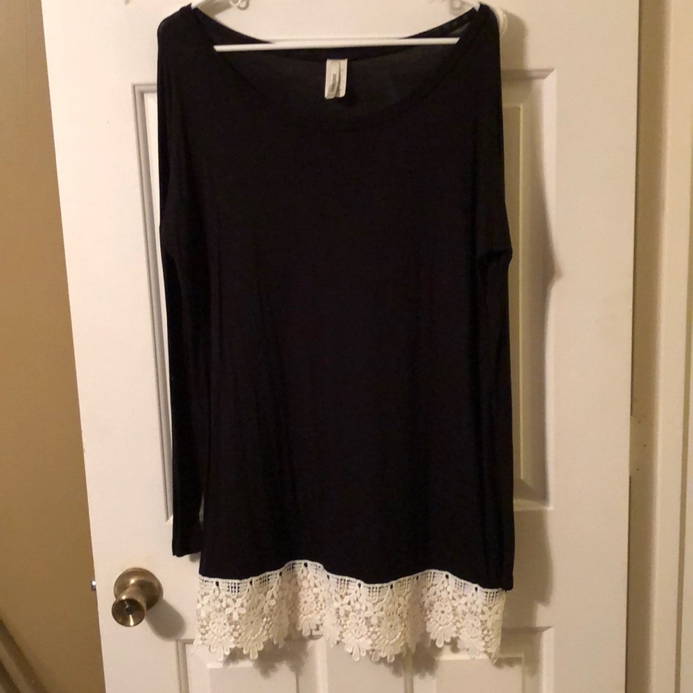 NWOT Black with white lace detail at bottom tunic